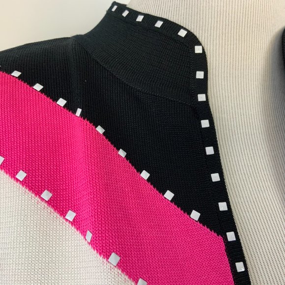 Ming Wang Open Front Knit Cardigan Career Black White Pink Medium - Picture 7 of 16